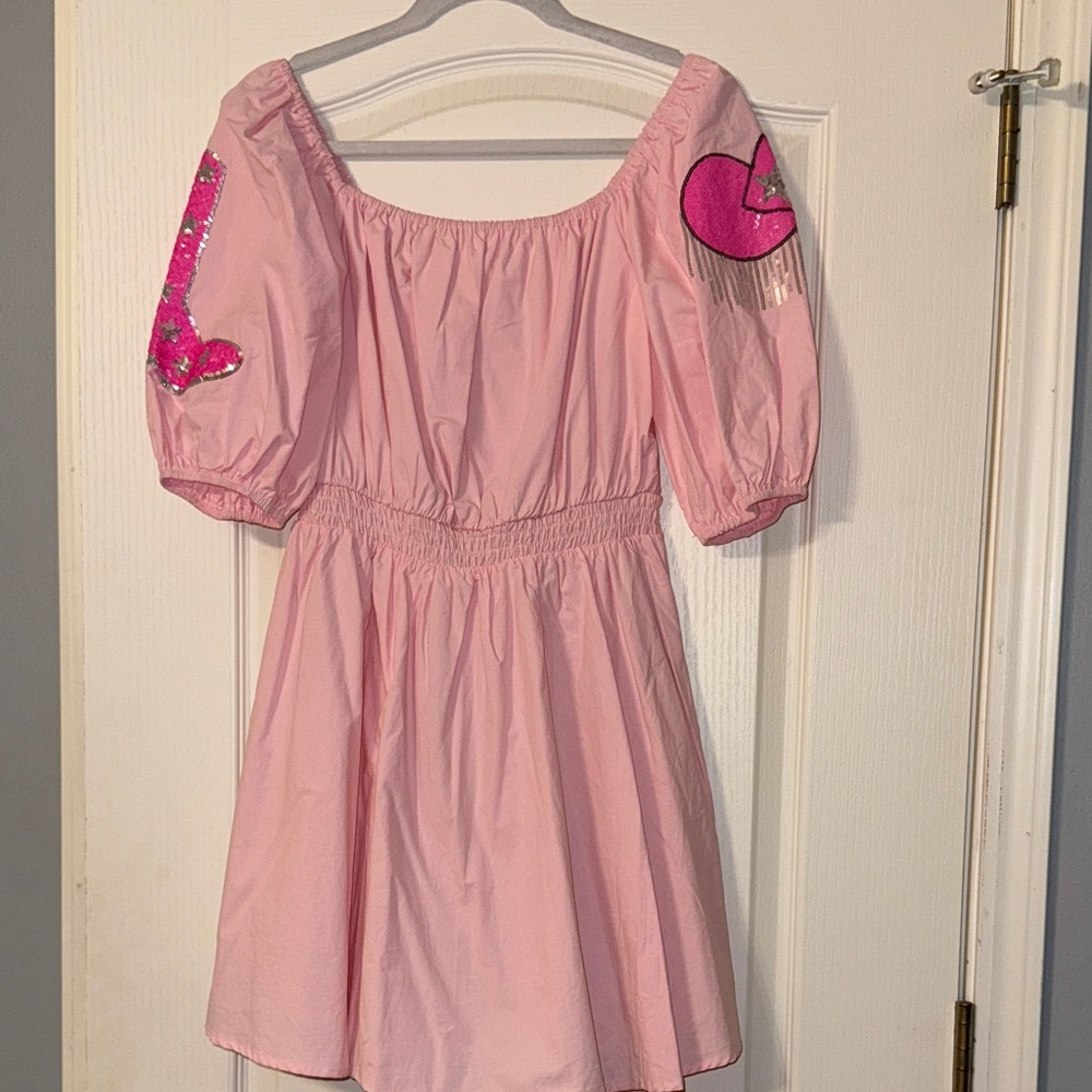Fantastic Fawn Pink Cowgirl Puff Sleeve Dress